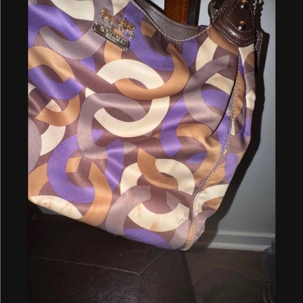 Coach Purple and Brown Patterned Shoulder Bag
